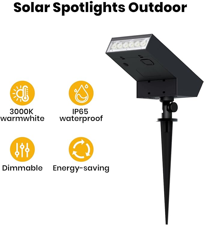 Solar Pathway Lights Outdoor, Dimmable Solar Spot Light IP65 Waterproof, 500LM 3000K Solars Outdoor Lighting for Walkway Landscape Lawn Yard
