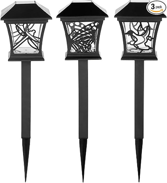 Alpine Corporation Solar-Powered Nature Inspired Pathway Lights, 3-Piece