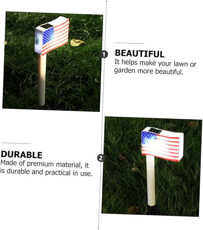 Gadpiparty 2pcs Solar LED American Flag Garden Lights, Solar Pathway Lamps with Ground Plug, Outdoor Landscape Lighting for Independence Day Decoration Random Color