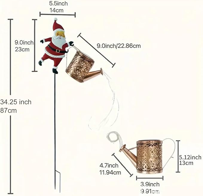 Christmas Solar Kettle Lights, Light Solar Santa Claus Watering Can LED Light, Waterproof Solar Powered Lawn Decorative Lights for Outdoor Christmas Pathway Decoration (Warm White A, Kettle Lights)