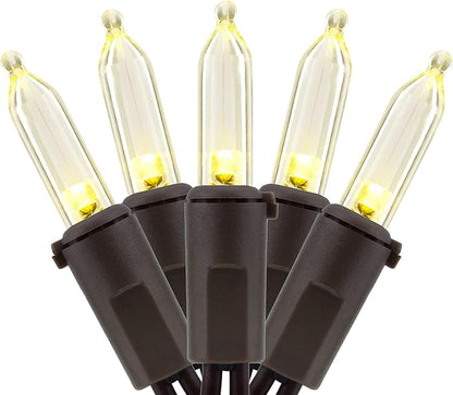 YULETIME 200 Warm White LED Christmas Lights, 66 Feet Brown Wire UL Certified Commercial Grade Holiday String Light Set