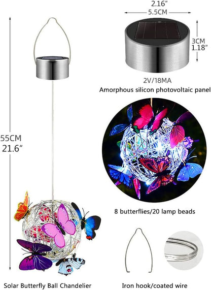 Solar Lighted Hanging Mesh Orb with LED Colorful Butterfly Roaming Light Solar Garden Patio Hanging Ball Home Outdoor Yard Ornament