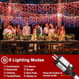 66ft Red Icicle Lights Indoor for Bedroom, 640 LED String Lights for Outside Clear Wire Connectable Twinkle Light with 8 Modes Timer Waterproof for Window Party Wedding Decorations