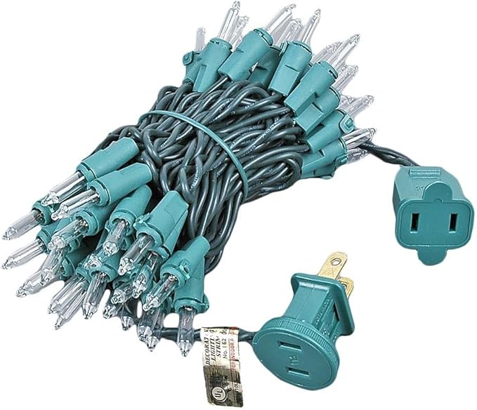 Novelty Lights 11 Feet 50 Bulbs Traditional Incandescent Mini Lights, Clear on Green Wire with 2.5" Spacing, Commercial Grade and UL Listed for Indoor/Outdoor Use, End-to-End Connectable