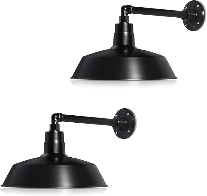 14in. Satin Black Outdoor Gooseneck Barn Light Fixture with 13in. Long Extension Arm - Wall Sconce Farmhouse | Lumora