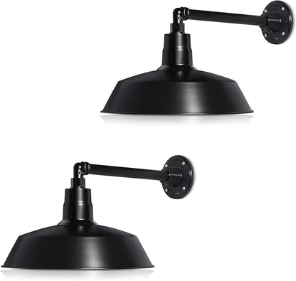 14in. Satin Black Outdoor Gooseneck Barn Light Fixture with 13in. Long Extension Arm - Wall Sconce Farmhouse, Vintage, Antique Style - UL Listed - 9W 900lm A19 LED Bulb (5000K Cool White) - 2-Pack