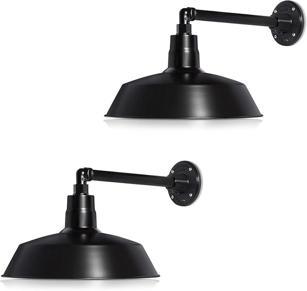 14in. Satin Black Outdoor Gooseneck Barn Light Fixture with 13in. Long Extension Arm - Wall Sconce Farmhouse | Lumora