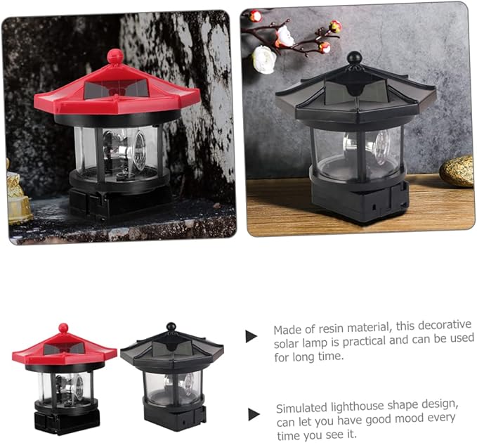 2Pcs Solar Powered Lighthouse Decor Rotatable Outdoor Garden Light Ornament Solar Lamp for Pathway and Lawn Nautical Decor