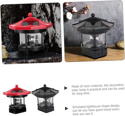 2Pcs Solar Powered Lighthouse Decor Rotatable Outdoor Garden Light Ornament Solar Lamp for Pathway and Lawn Nautical Decor