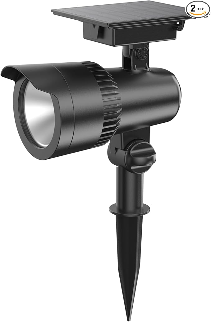 2-Pack Solar Powered Black Spotlights, High/Low Lumens, Adjustable Panel, IP65 - Outdoor Security Flood Light | Lumora