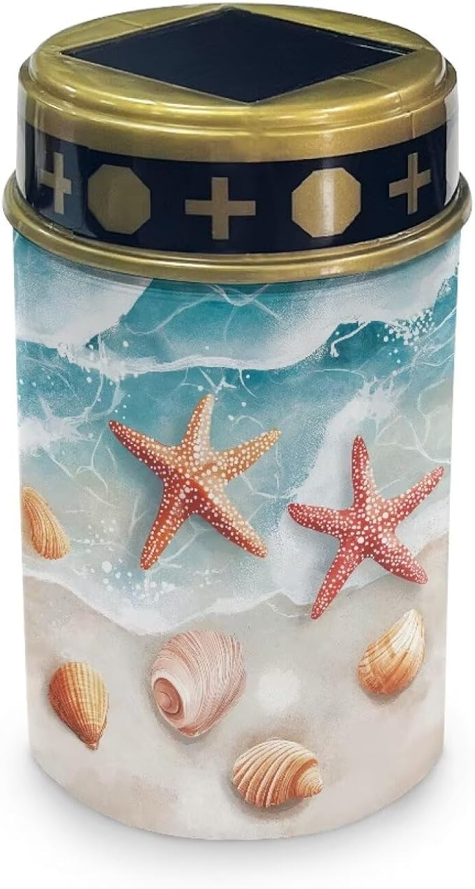 ZOUTAIRONG Solar Light for Cemetery Grave Garden Lights Red Starfish Conch Pattern Solar Powered Pathway Lights Outdoor Cemetery Lamp-1 Pack