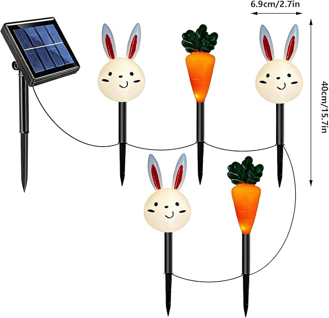 Easter Solar Pathway Lights Outdoor | Waterproof Lighting Carrot Bunny Easter Decor - Yard Solar Lights | for Outdoor Garden Patio Porch Lawn Walkway Courtyard Landscaping Holiday