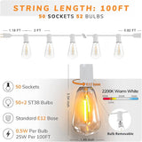 Achin Outdoor String Lights White 100Ft LED Patio Lights Outdoor Waterproof with 50+2 Shatterproof ST38 Bulbs 2200K | Lumora