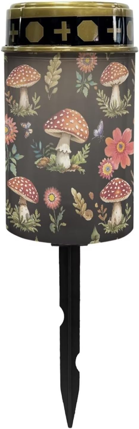 Mushroom Print Garden Solar Outdoor Lights Eternal Light Lawn Lamp Waterproof Solar for Outside Cemetery Decorations Yard Lawn Pathway Figurines