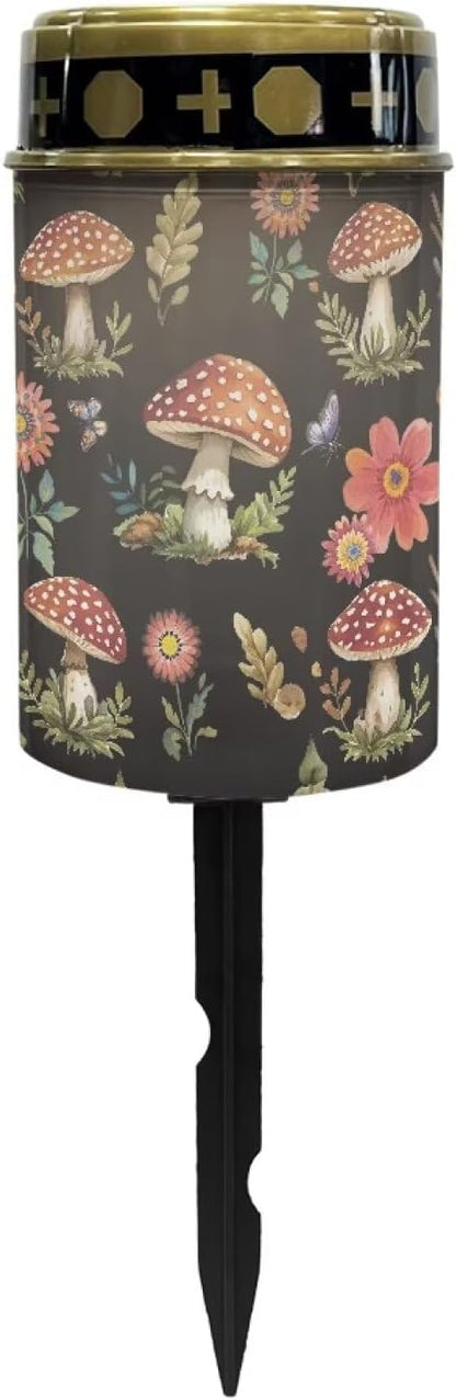 Mushroom Print Garden Solar Outdoor Lights Eternal Light Lawn Lamp Waterproof Solar for Outside Cemetery Decorations Yard Lawn Pathway Figurines