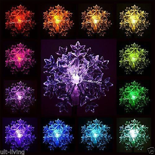 Christmas Garden Outdoor Decor Solar Lights Rainbow Color Snowflakes Stake Lights, Set of 2 Great for Landscaping