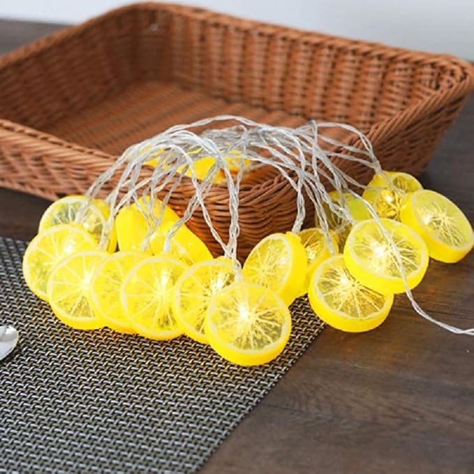 Fruit String Lights Battery Powered Indoor Outdoor Lighting Lamp Strawberry/Grape/Watermelon/Lemon/Banana for Wedding Home Birthday Garden Yard Patio Party Decorations (Lemon)