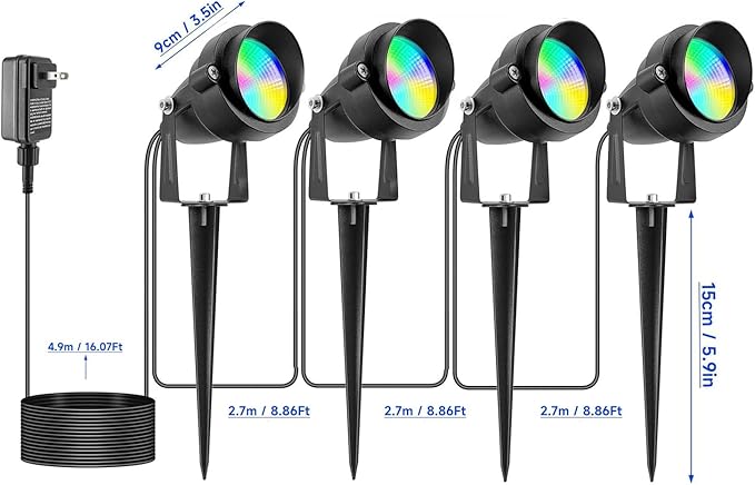 Outdoor Spotlights Yard Spot Lights with Timer Colored Warm White 20W RGB LED Landscape Light IP65 Waterproof Uplight with Spiked Stand for Lawn House Flag Pathway Porch Christmas (4 Lights)