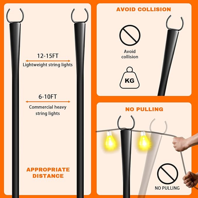2 Pack 10Ft String Light Poles, Metal Poles with Fork for Outside Lights,Outdoor Metal Light Stand with Fence | Lumora