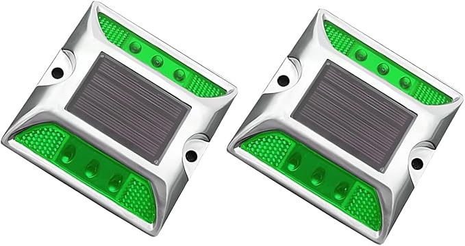 2 Pack LED Solar Outdoor Lights, Waterproof Solar Driveway Lights Pathway Lights Outdoor Lighting Decor for Walkway (Green)