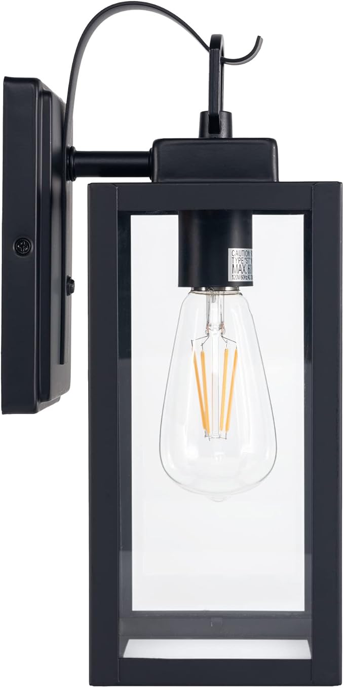 GRUENLICH Outdoor Wall Lantern, Wall Sconce for Porch Lighting Fixture, E26 Base Max 60W, Metal Housing Plus Glass, Matte Black Finish, Bulb Not Included, 1-Pack