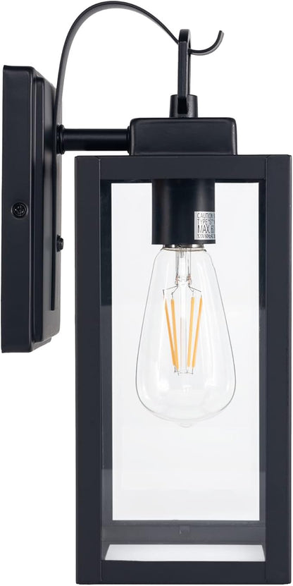 GRUENLICH Outdoor Wall Lantern, Wall Sconce for Porch Lighting Fixture, E26 Base Max 60W, Metal Housing Plus Glass, Matte Black Finish, Bulb Not Included, 1-Pack