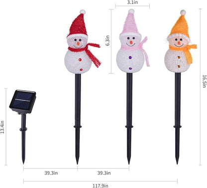 Solar Christmas Pathway Lights Outdoor Decor, Set of 3 Led Snowman Stake Lights, Waterproof Walkway Landscape Light for Winter Yard, Garden, Solar Christmas Decorations