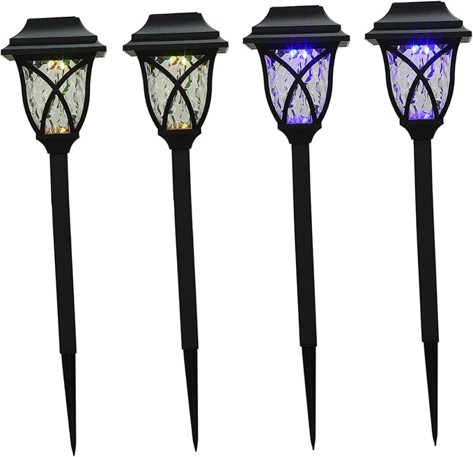 Mikikit 4pcs Solar Pathway Lights Outdoor LED Landscape Lighting Garden Decoration for Patio Courtyard with Warm and Blue Glow