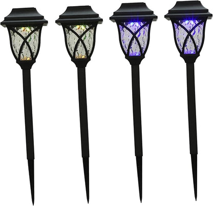 Mikikit 4pcs Solar Pathway Lights Outdoor LED Landscape Lighting Garden Decoration for Patio Courtyard with Warm and Blue Glow