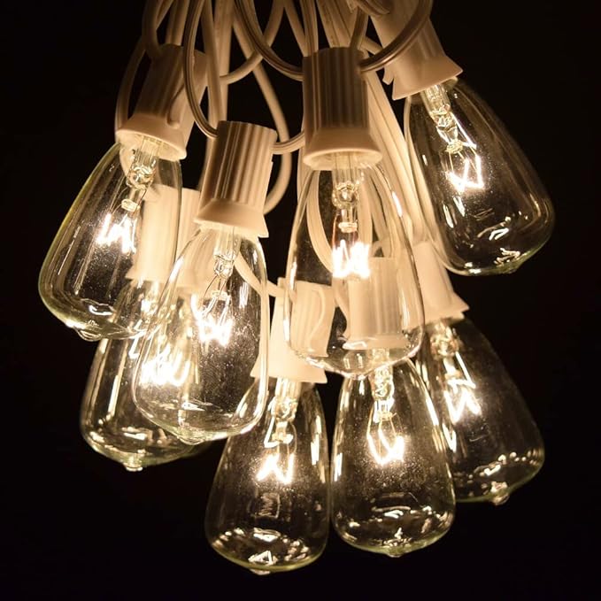 Hometown Evolution, Inc. Vintage Outdoor Patio String Lights with ST11 Clear Light Bulbs (White Wire, 50 ft)