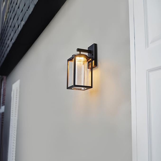 Globe Electric 44359 Capulet LED Integrated Outdoor Indoor Wall Sconce, Black, Clear Bubble Glass Center Column | Lumora