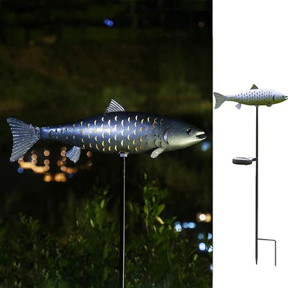 KAIXOXIN Solar Garden Lights Metal Fish Decorative Stake for Outdoor Patio Yard Decorations,Warm White LED Solar Path Lights (Silver-2)