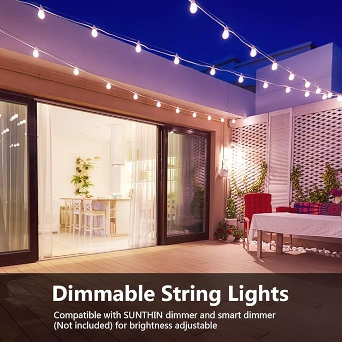 SUNTHIN White String Lights, 48ft White Outdoor Lights with 16 1W Shatterproof LED Bulbs for Patio, Garden | Lumora