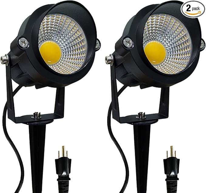 LED Outdoor Landscape Spotlight - 120V 12W Warm White Waterproof Spot Lights for Yard House Flag Tree, Lighting Decorations for Christmas Halloween(2 Pack)