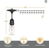 Diodesy- 48Ft Outdoor String Lights with S14 LED Shatterproof Edison Bulb & 15 Hanging Socket Commercial Grade E26 | Lumora