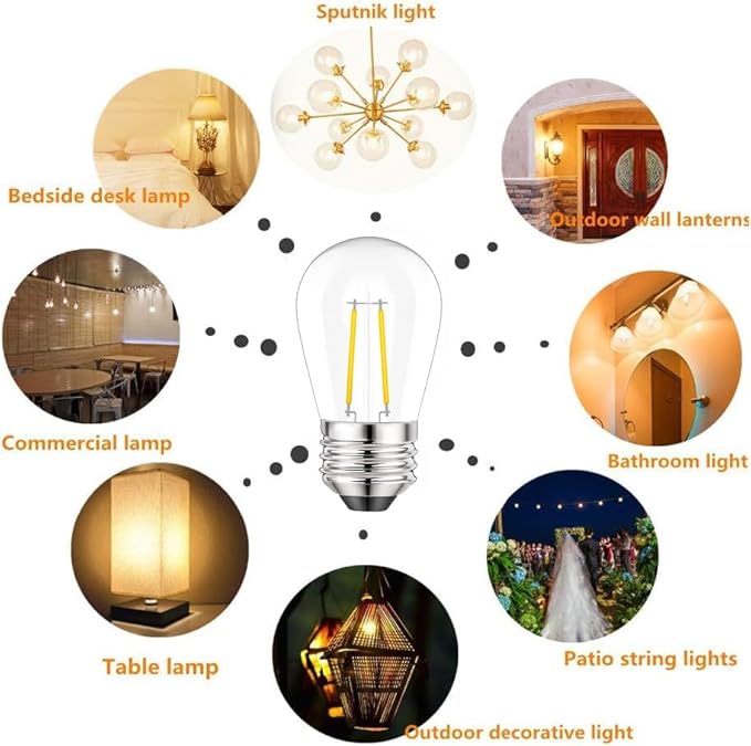 Svater 144 FT Outdoor String Lights 2W, Patio Light for Outside with 32 Antique S14 Plastic LED Bulbs with 30 Pack | Lumora