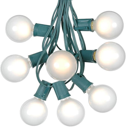 G50 Patio String Lights with 125 Frosted Globe Bulbs – Outdoor String Lights – Market Bistro Café Hanging String Lights – Patio Garden Umbrella Globe Lights - Green Wire - 100 Feet