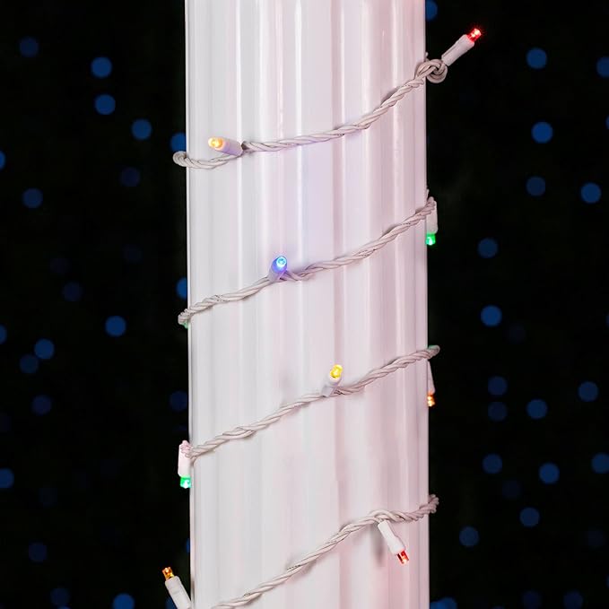 Novelty Lights 34ft Christmas String Lights, 100 Multicolor LED Bulbs on White Wire, 4" Spacing, Connectable Indoor Outdoor Commercial Grade Lighting for Holidays Patio Weddings