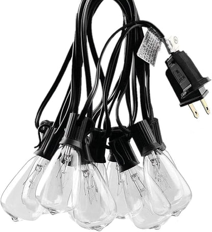 SUNSGNE 10Ft Outdoor Patio String Lights with 11 Edison Bulbs (1 Spare), Vintage Edison Bulb String Lights for Patio Garden Backyard Porch Bistro Umbrella Party, 7 Watt E12 Base, Black Wire