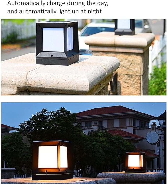 Modern Solar Pathway Lights Minimalist Minimalist Pillar Lamp Fixture with Square Acrylic Shade Garden Solar Lamp | Lumora