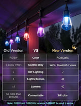XMCOSY+ Outdoor String Lights Smart, 49Ft RGBCWIC Patio Lights Waterproof, App Control, Compatible with Alexa | Lumora
