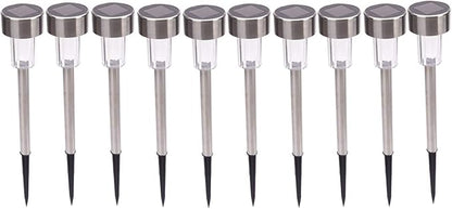 10pcs Solar Pathway Lights 5W Garden Lights High Brightness Solar Power LED Lawn Lamps with Waterproof Stainless Steel Lampshades Outdoor for Yard, Patio, Landscape, Walkway, White & Silver