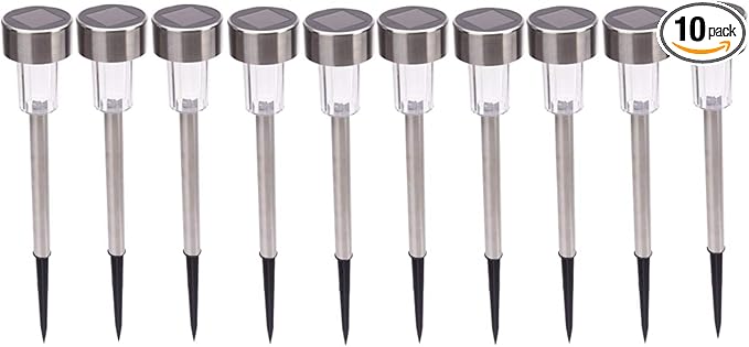10 Pcs Outdoor Solar Pathway Lights,Stainless Steel LED Landscape Lighting,Outdoor Waterproof Solar Garden | Lumora