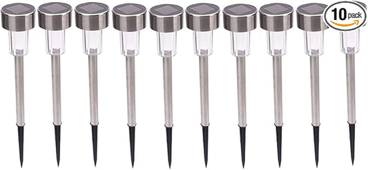 10 Pcs Outdoor Solar Pathway Lights,Stainless Steel LED Landscape Lighting,Outdoor Waterproof Solar Garden Lights,Outdoor Decorative Lighting,with Auto On/Off,for Patio Yard Lawn Path (Cool White)