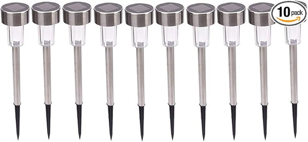 10 Pcs Outdoor Solar Pathway Lights,Stainless Steel LED Landscape Lighting,Outdoor Waterproof Solar Garden | Lumora