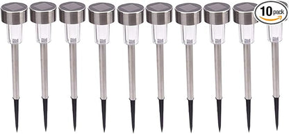Stainless Steel Outdoor Solar Lights - Waterproof, LED Lawn Lamps Lighting Solar Powered Outdoor Lights Solar Garden Lights for Pathway Patio Yard (10pcs-White & Silver)