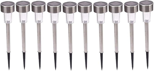 Solar Outdoor Lights, 5W LED Pathway Lights Solar Powered, Stainless Steel Waterproof Solar Garden Lights Decoration for Garden Patio and Walkway (10PCS, White & Silver)