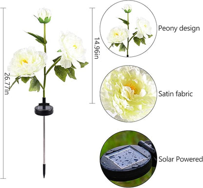 2Pack Solar Flower Lights Outdoor Garden Decor, Waterproof LED Realistic Peony Lamp, Solar Lawn Lamp for Courtyard Decoration, Garden Gifts for Women