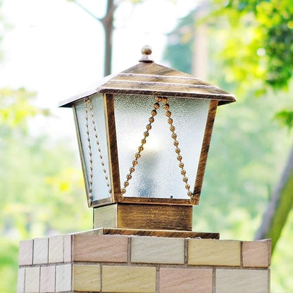 Lights Outdoor IP42 Waterproof Patio Post Light Bronze Iron Metal Landscape Column Light Vintage Traditional Outdoor Pillar Lights Exterior Square Glass Lantern Garden Street Lawn Lamps Decor Edison E