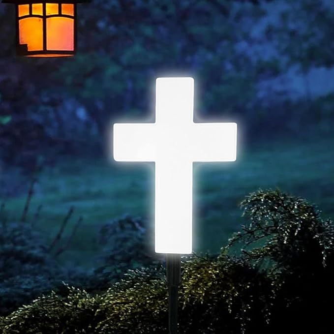 jojomis White Solar Cross Garden Decor Path Lawn Yard Acrylic Outdoor Landscape 250x80x570mm
